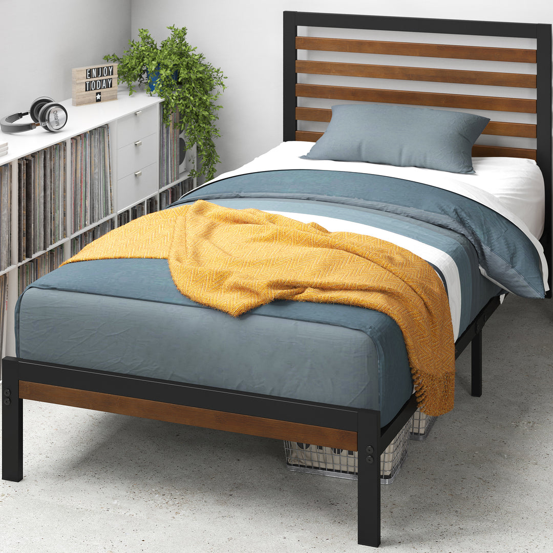 Kai Bamboo Wood and Metal Bed Frame Black King Single