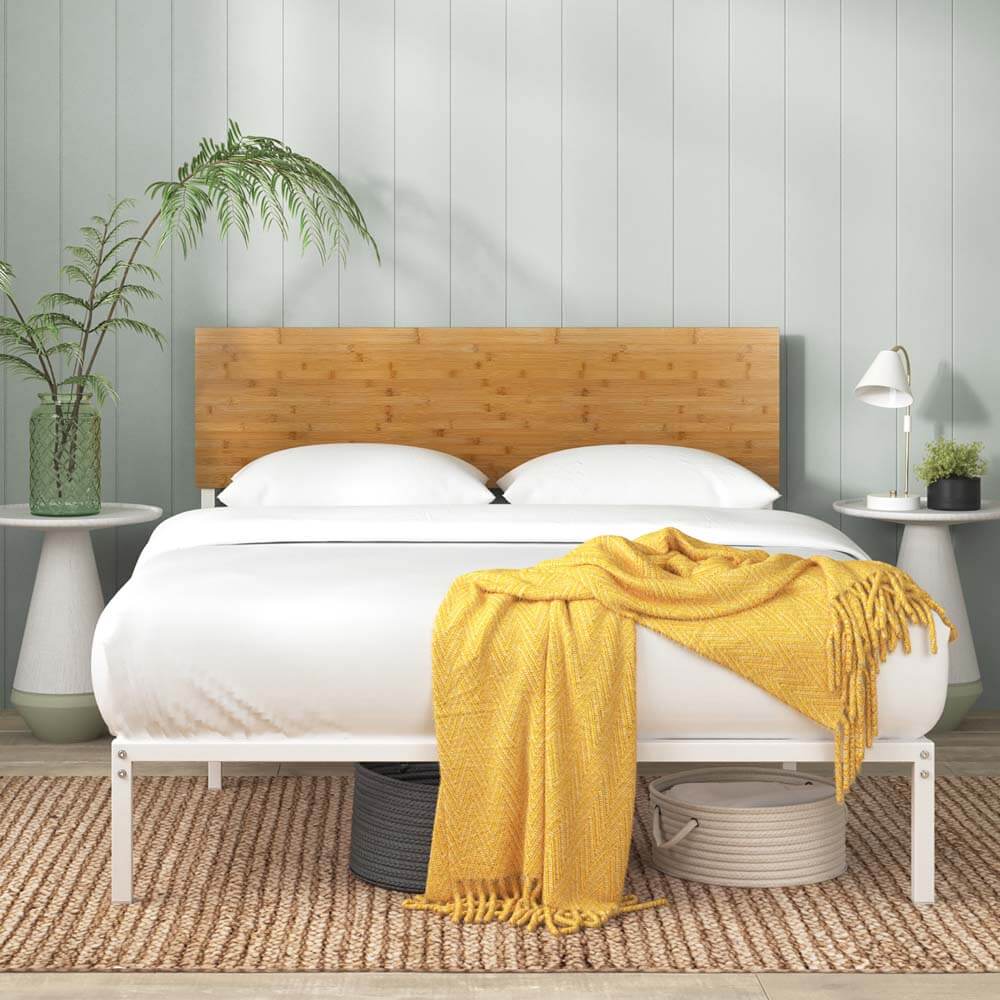 Figari Metal and Bamboo White Bed Frame