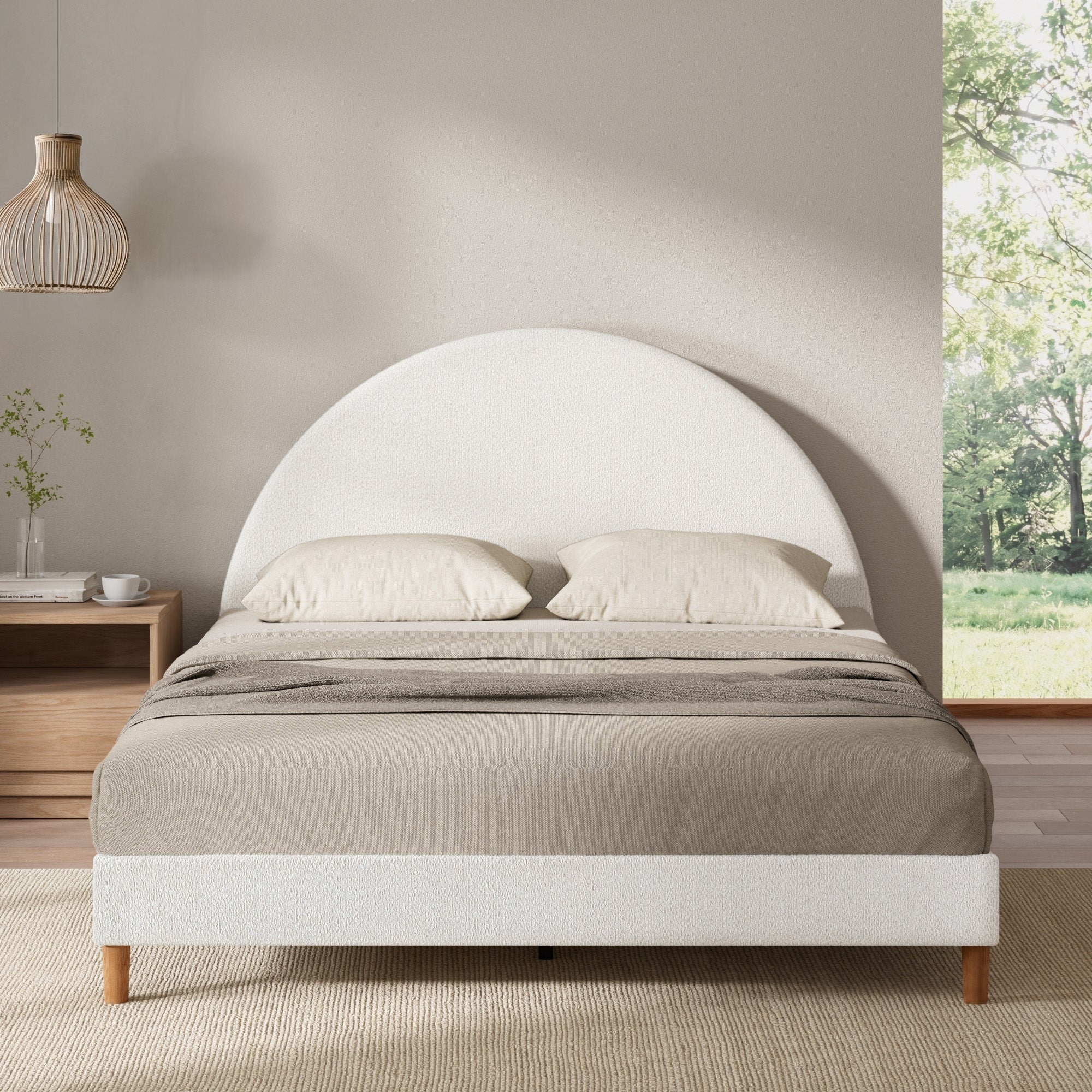 Arch Puff Boucle Bed Frame White