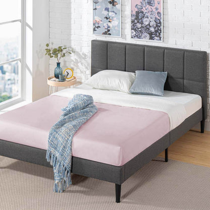 Lottie Square Stitched Upholstered Fabric Bed Frame Dark Grey Single