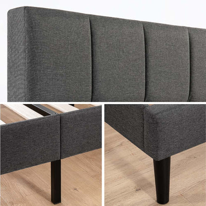 Lottie Square Stitched Upholstered Fabric Bed Frame Dark Grey Single