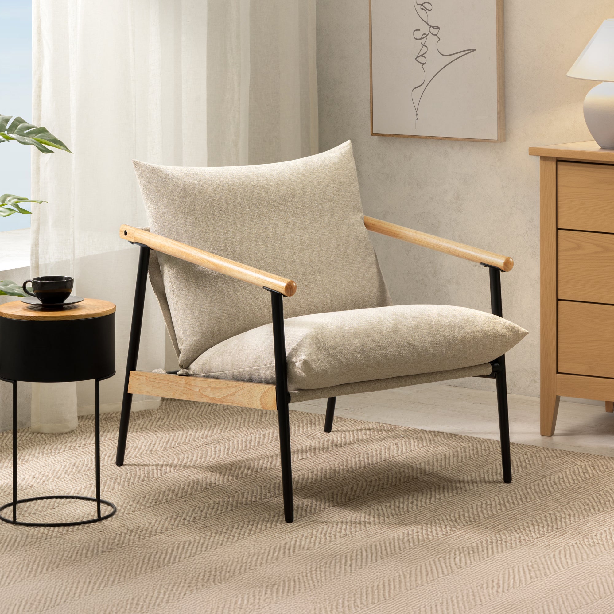 Viggo Wood and Fabric Armchair