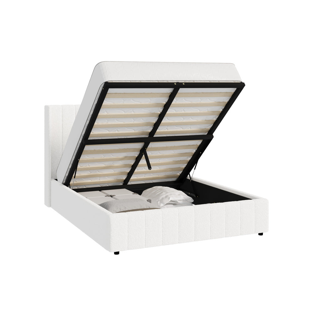 Gabrielle Boucle Gas Lift Storage Bed - Queen