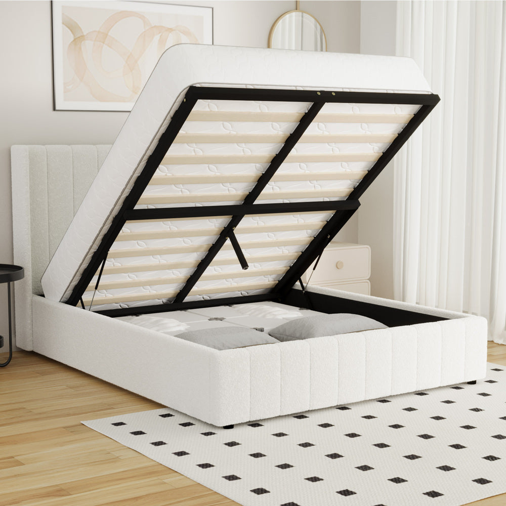 Gabrielle Boucle Gas Lift Storage Bed - Queen