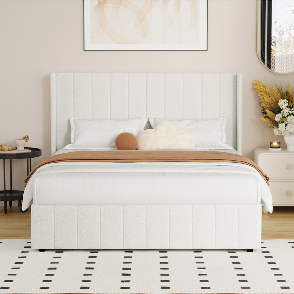 Gabrielle Boucle Gas Lift Storage Bed - Queen
