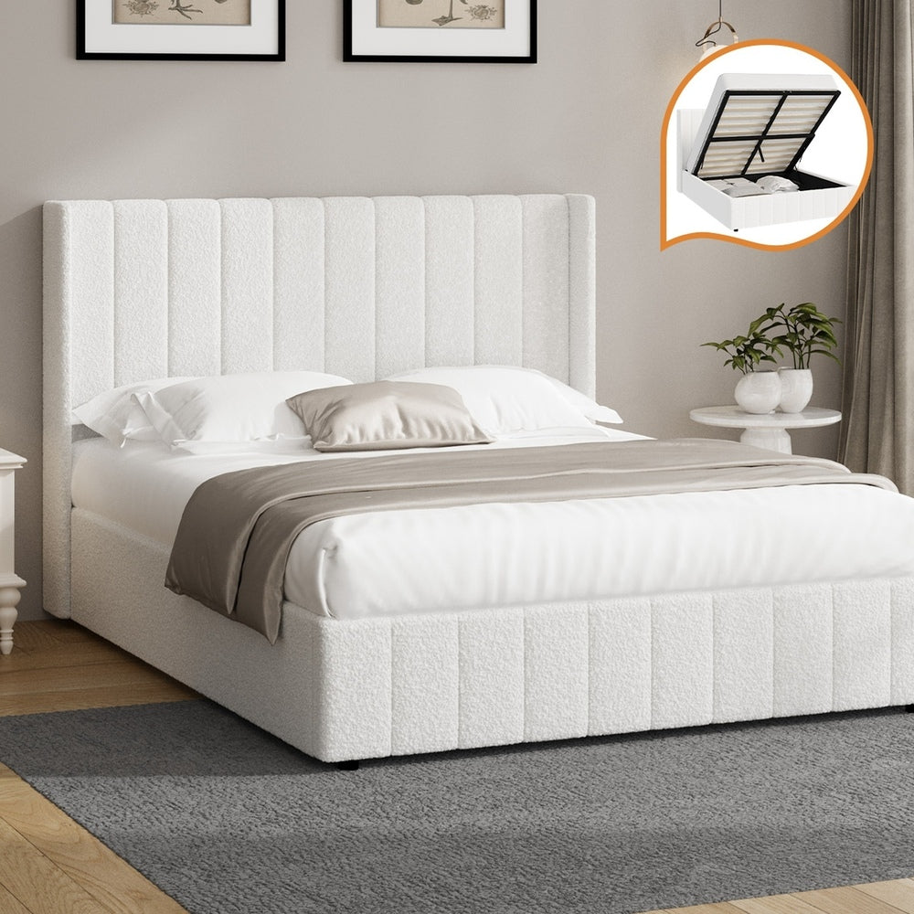 Gabrielle Boucle Gas Lift Storage Bed - Queen
