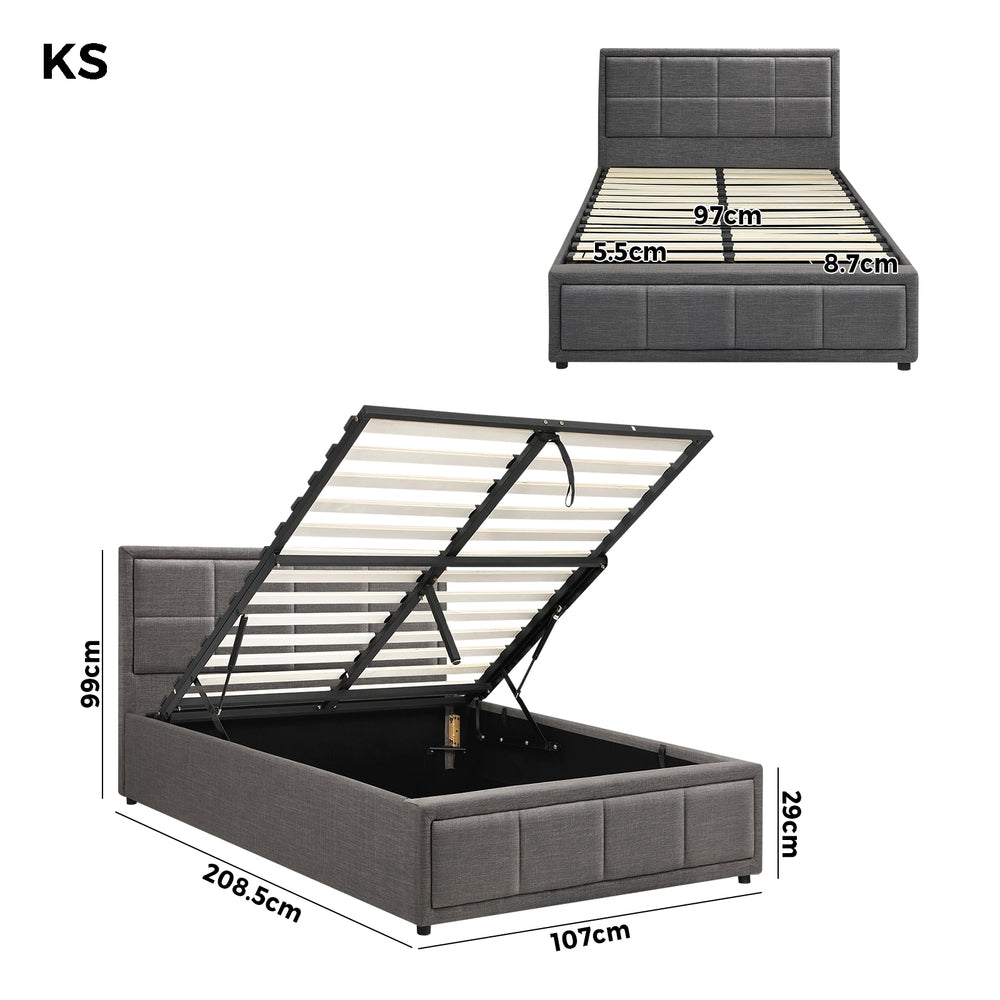 Reese Upholstered Gas Lift Bed - King Single
