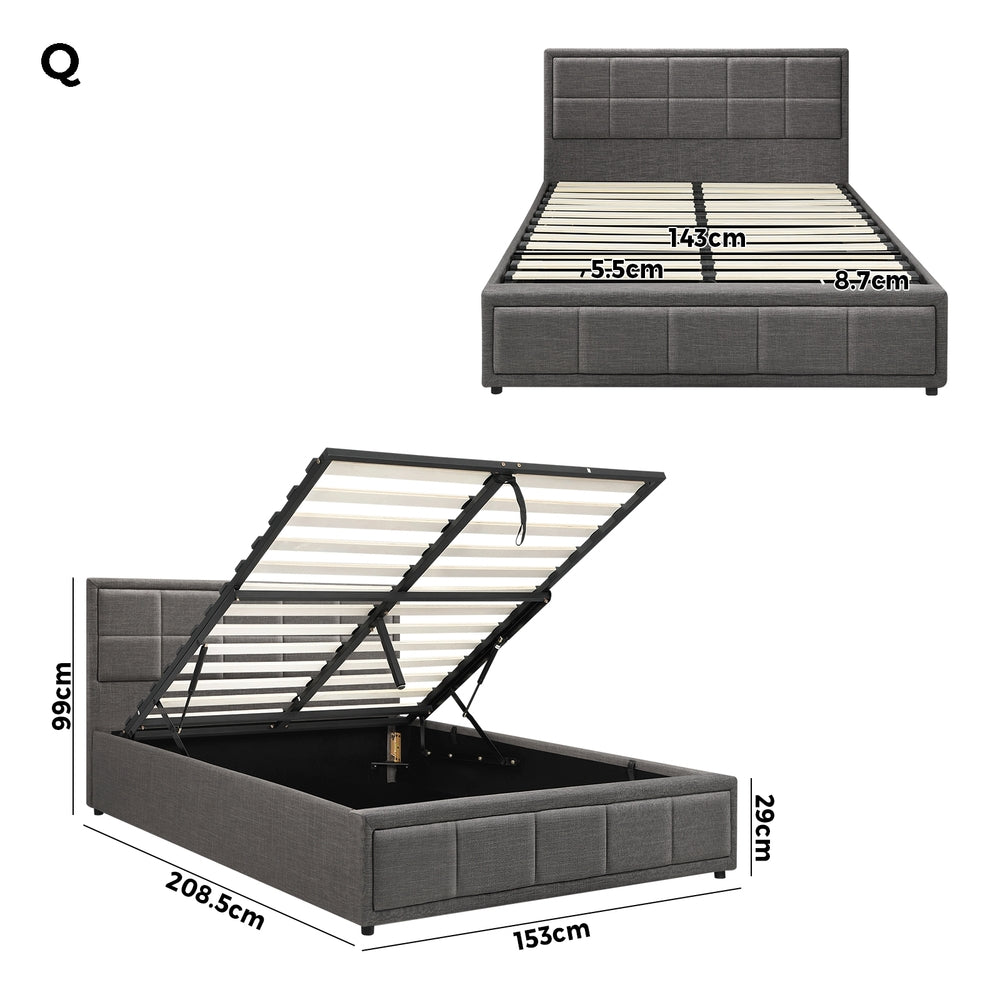 Reese Upholstered Gas Lift Bed - Queen