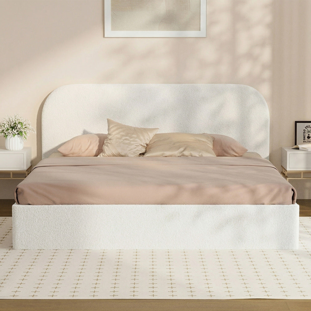 Selena Boucle Gas Lift Bed Frame White