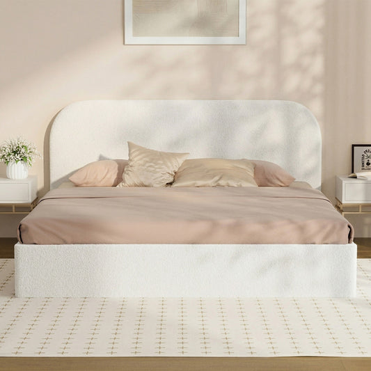Selena Boucle Gas Lift Bed Frame White