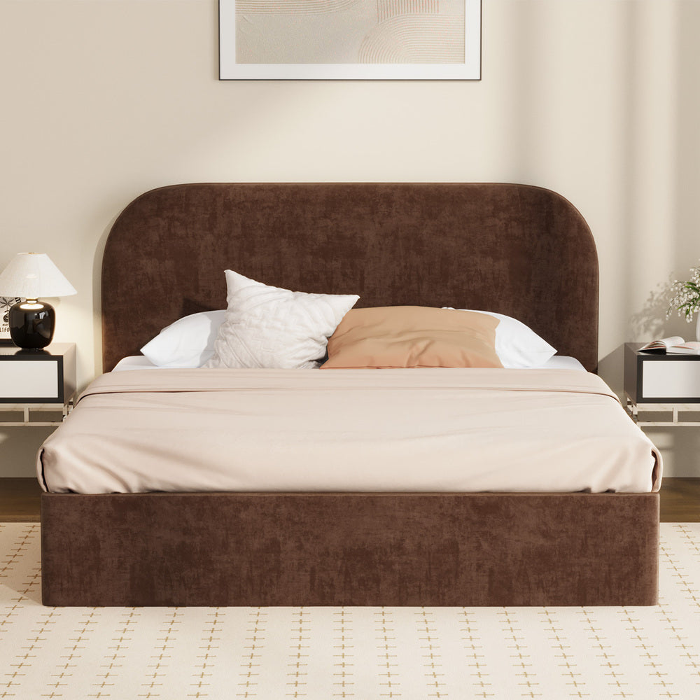 Selena Velvet Gas Lift Bed Frame Brown