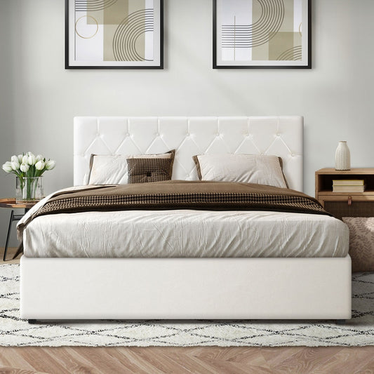 Capri Gas Lift Bed Frame White Leather