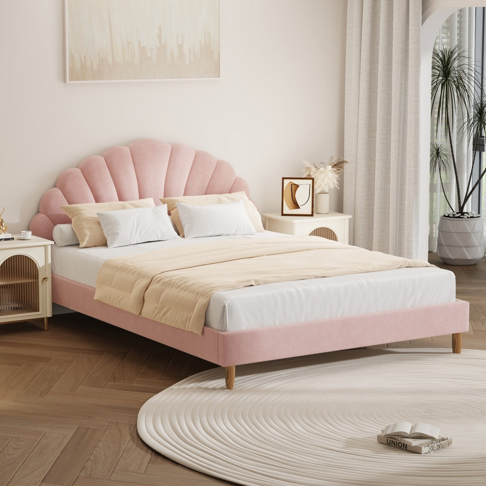 Florin Velvet Bed Frame Double Pink