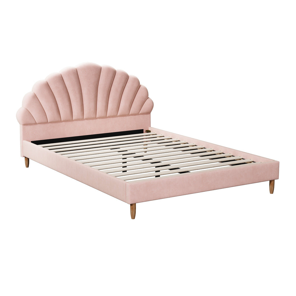 Florin Velvet Bed Frame Double Pink
