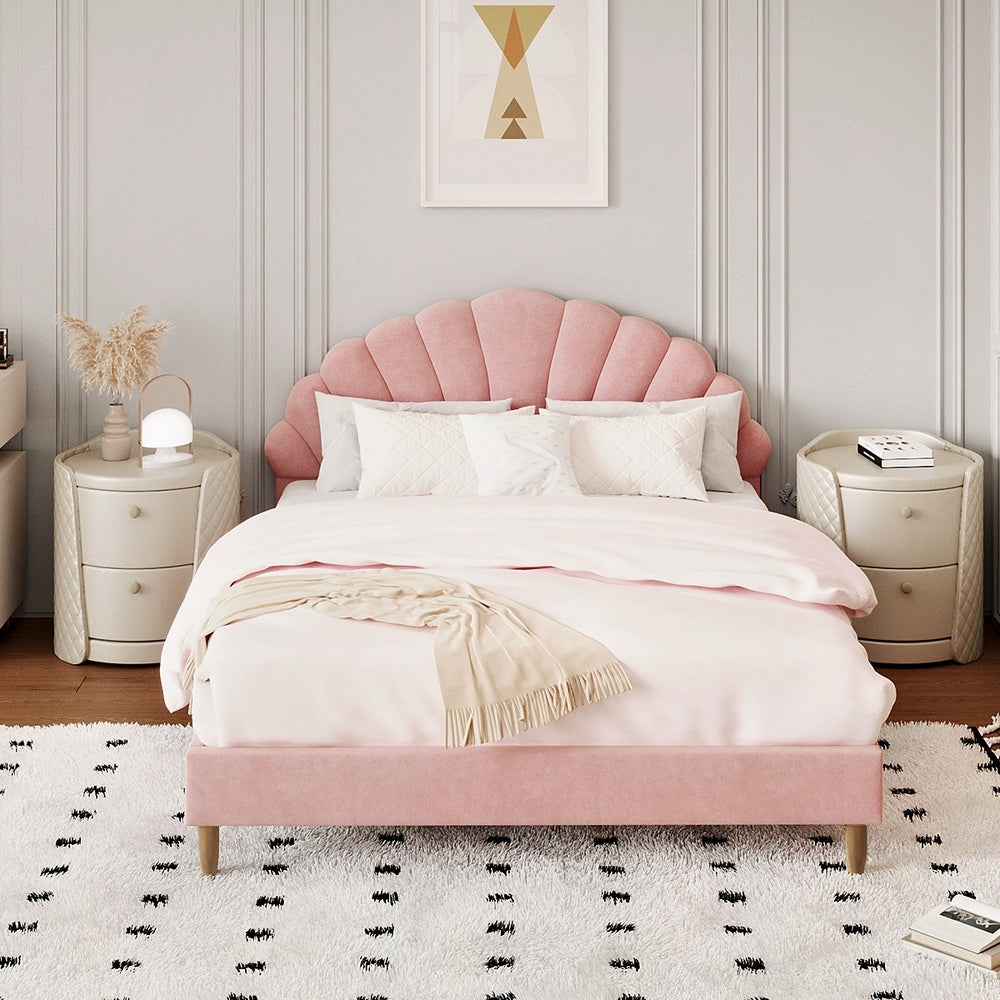 Florin Velvet Bed Frame Double Pink