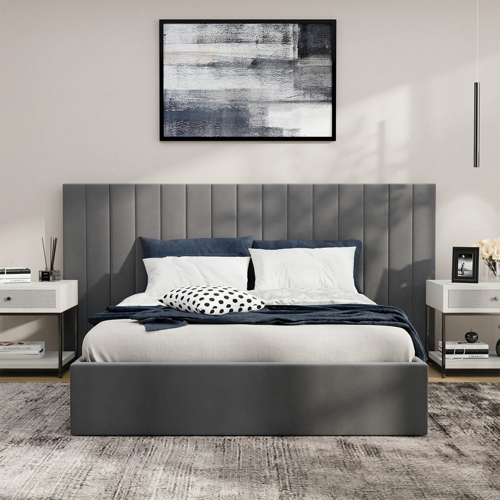 Meier Velvet Gas Lift Bed Frame Gray