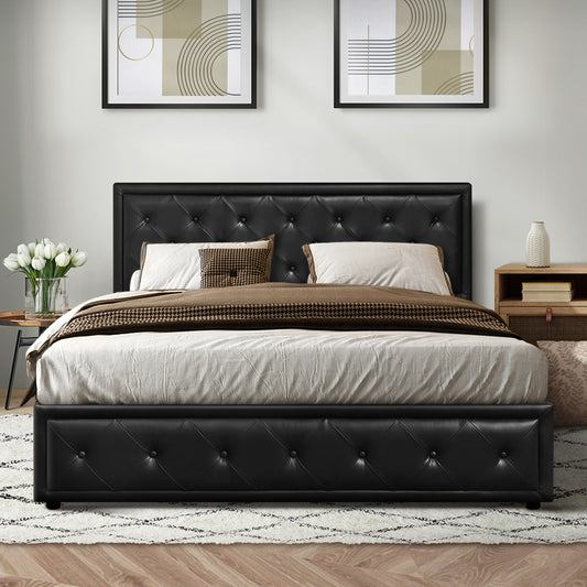 Enzo Gas Lift Bed Black PU Leather