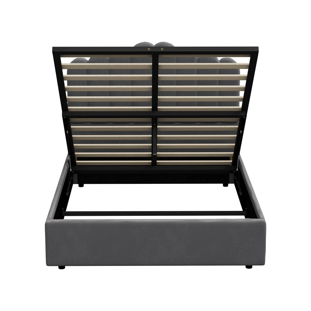 Grey Ellora Velvet Gas Lift Bed - Double