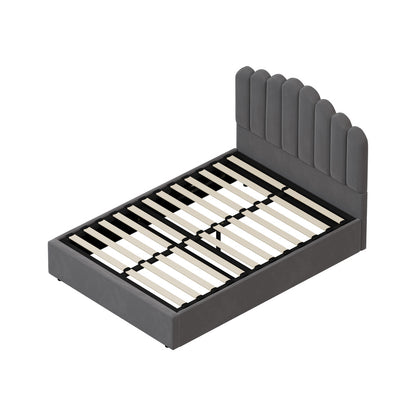 Grey Ellora Velvet Gas Lift Bed - Double