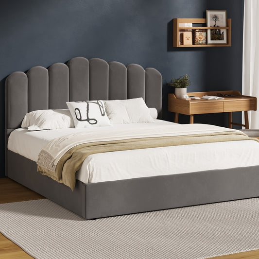 Grey Ellora Velvet Gas Lift Bed - King