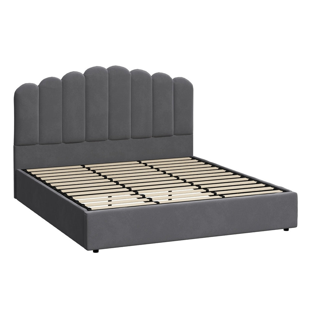 Grey Ellora Velvet Gas Lift Bed - King