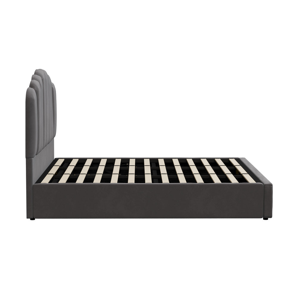 Grey Ellora Velvet Gas Lift Bed - King