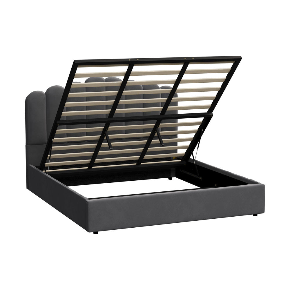 Grey Ellora Velvet Gas Lift Bed - King