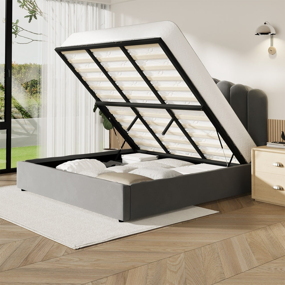 Grey Ellora Velvet Gas Lift Bed - King