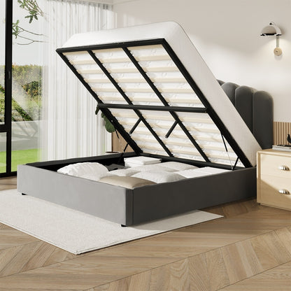 Grey Ellora Velvet Gas Lift Bed - King
