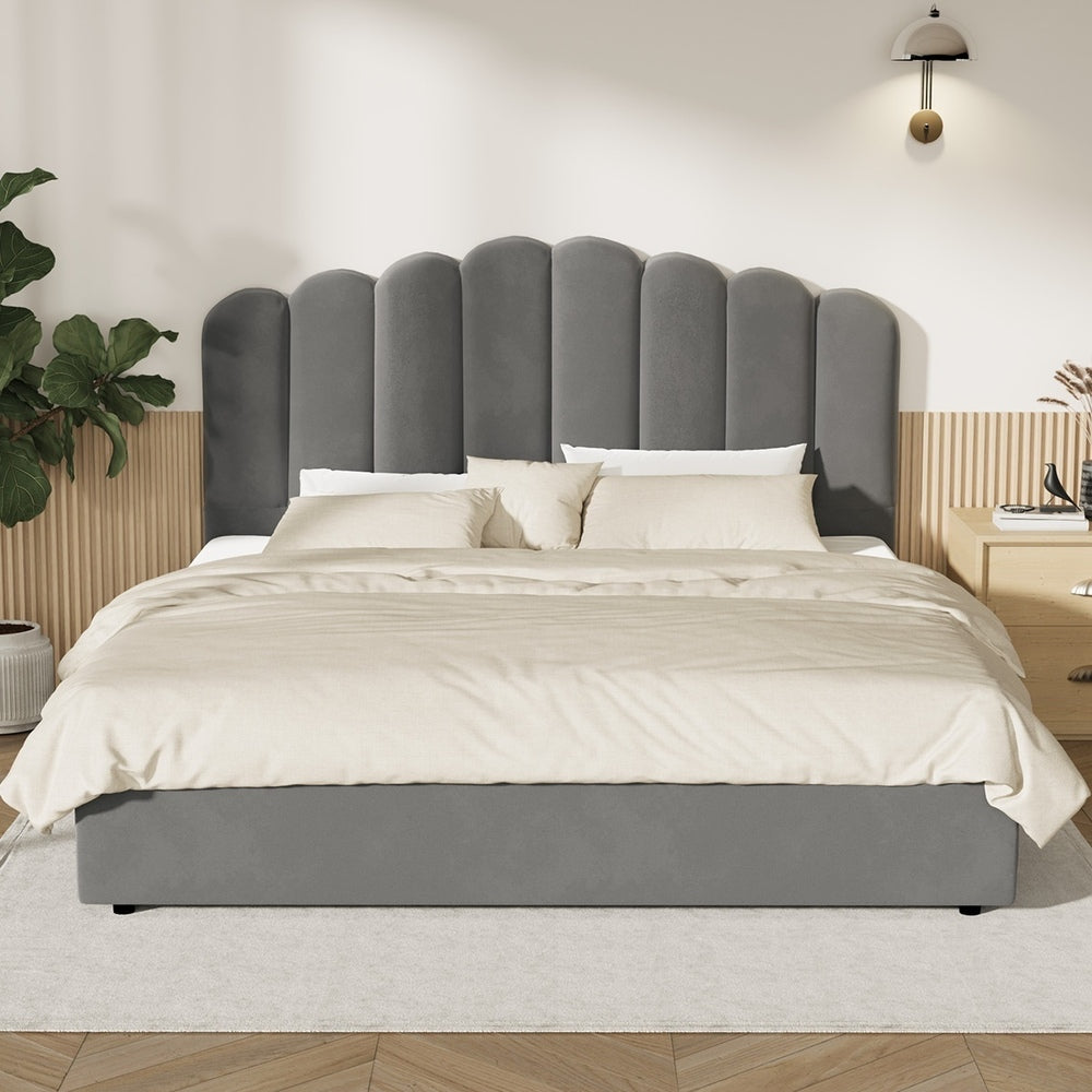 Grey Ellora Velvet Gas Lift Bed - King