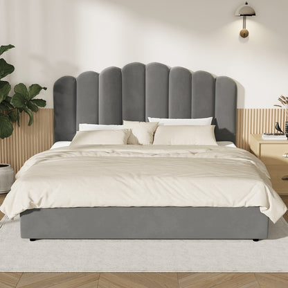 Grey Ellora Velvet Gas Lift Bed - King