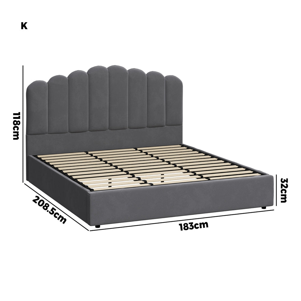 Grey Ellora Velvet Gas Lift Bed - King