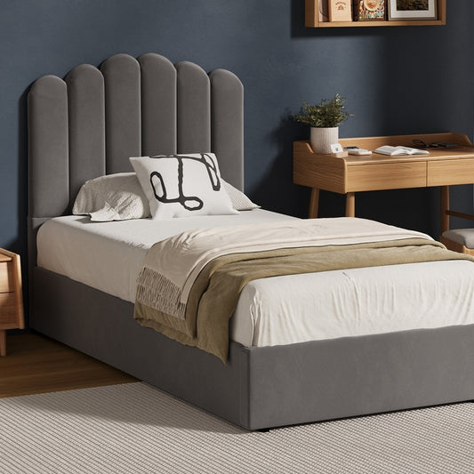 Grey Ellora Velvet Gas Lift Bed - King Single