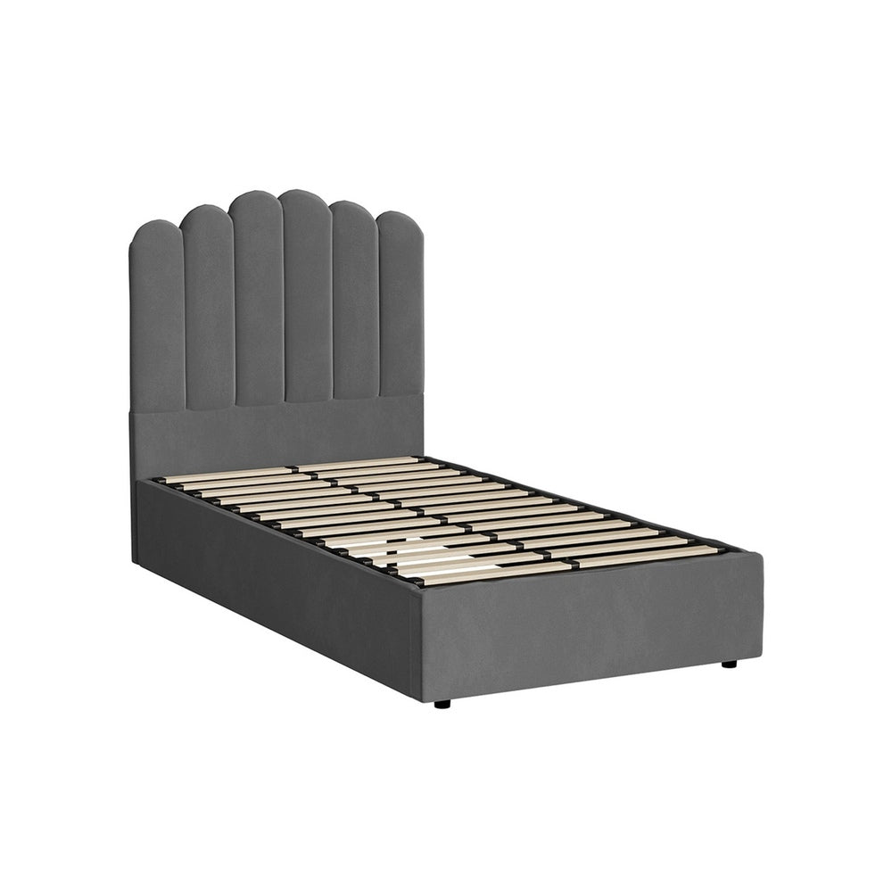 Grey Ellora Velvet Gas Lift Bed - King Single