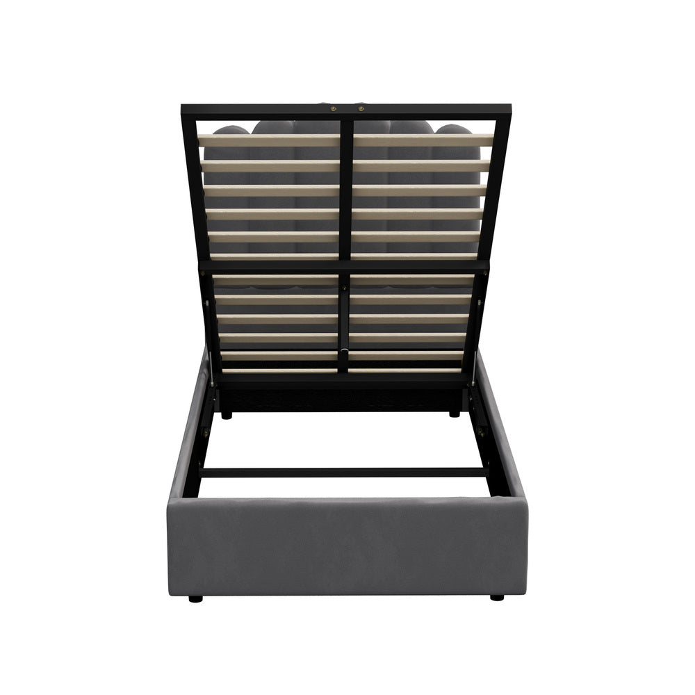 Grey Ellora Velvet Gas Lift Bed - King Single