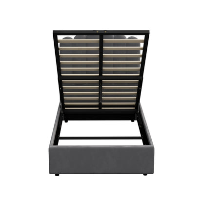 Grey Ellora Velvet Gas Lift Bed - King Single
