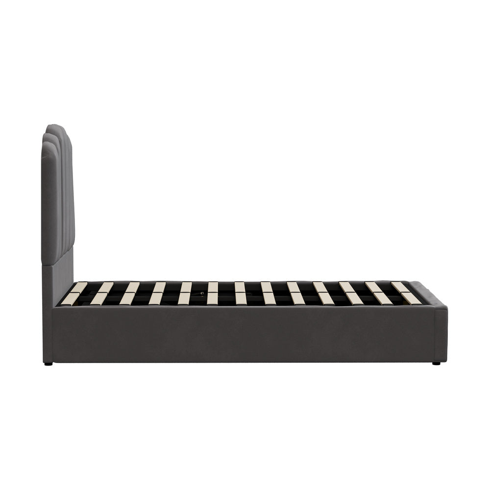 Grey Ellora Velvet Gas Lift Bed - King Single