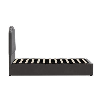 Grey Ellora Velvet Gas Lift Bed - King Single