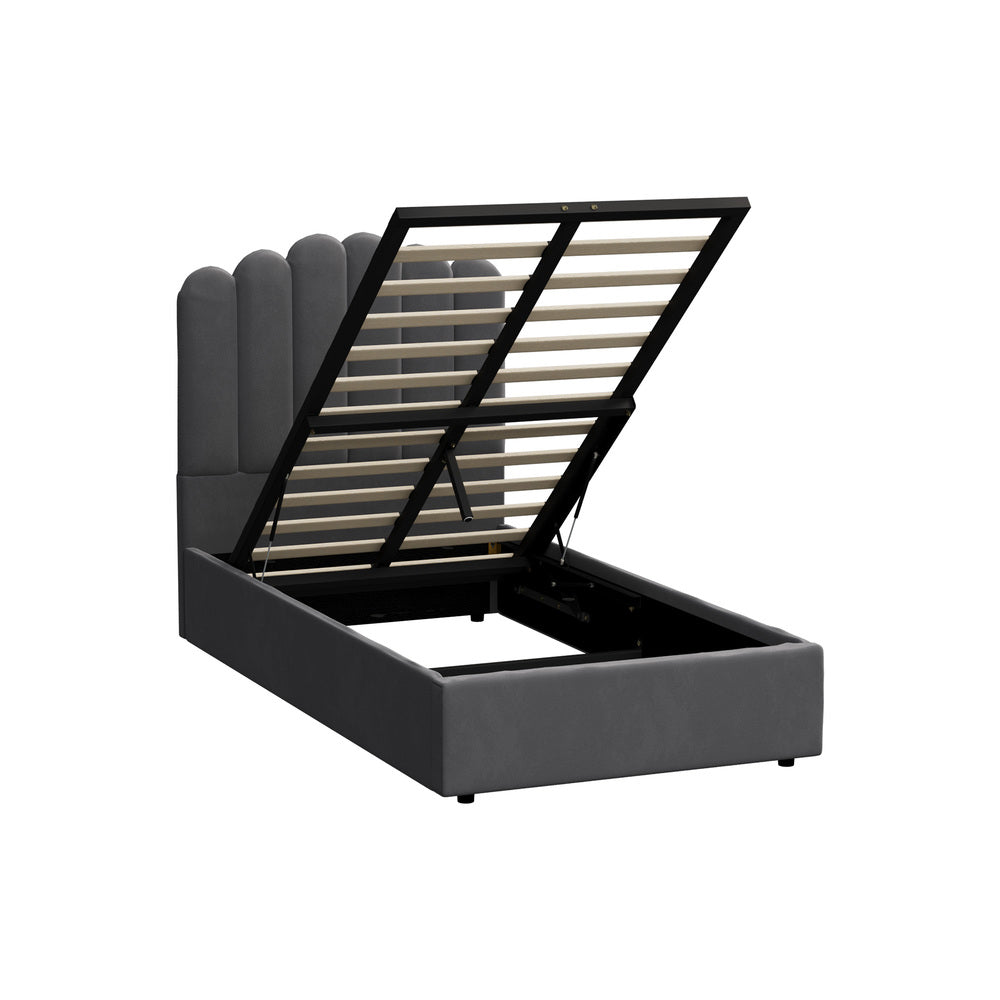 Grey Ellora Velvet Gas Lift Bed - King Single