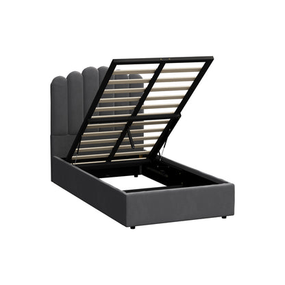 Grey Ellora Velvet Gas Lift Bed - King Single