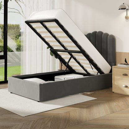 Grey Ellora Velvet Gas Lift Bed - King Single
