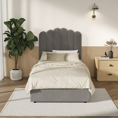 Grey Ellora Velvet Gas Lift Bed - King Single