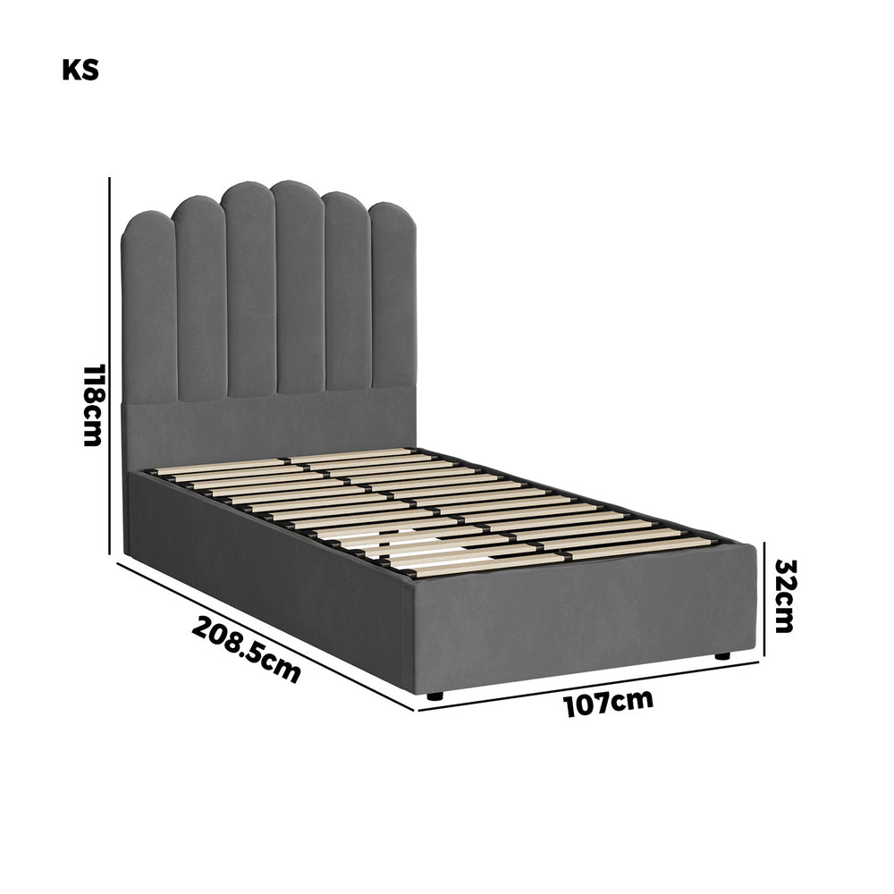 Grey Ellora Velvet Gas Lift Bed - King Single