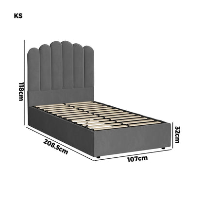 Grey Ellora Velvet Gas Lift Bed - King Single