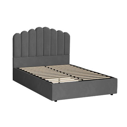 Grey Ellora Velvet Gas Lift Bed - Queen