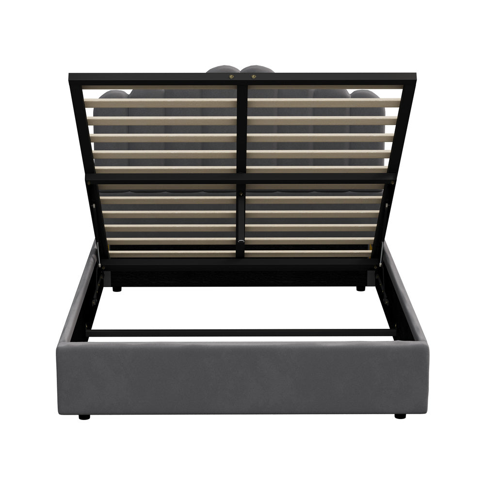 Grey Ellora Velvet Gas Lift Bed - Queen