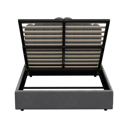 Grey Ellora Velvet Gas Lift Bed - Queen