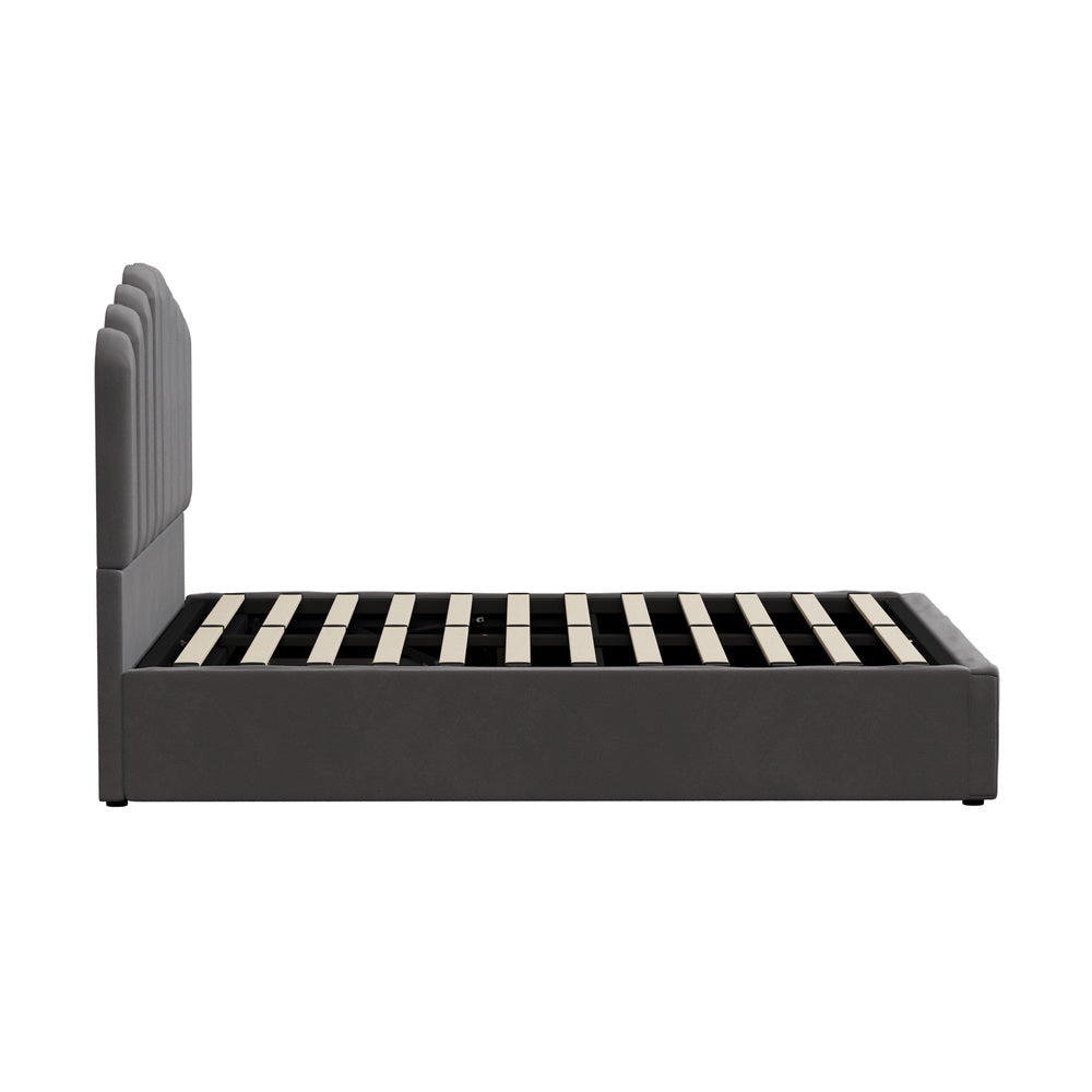 Grey Ellora Velvet Gas Lift Bed - Queen