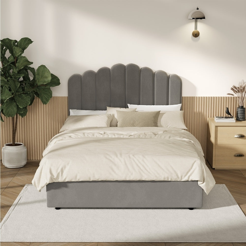Grey Ellora Velvet Gas Lift Bed - Queen