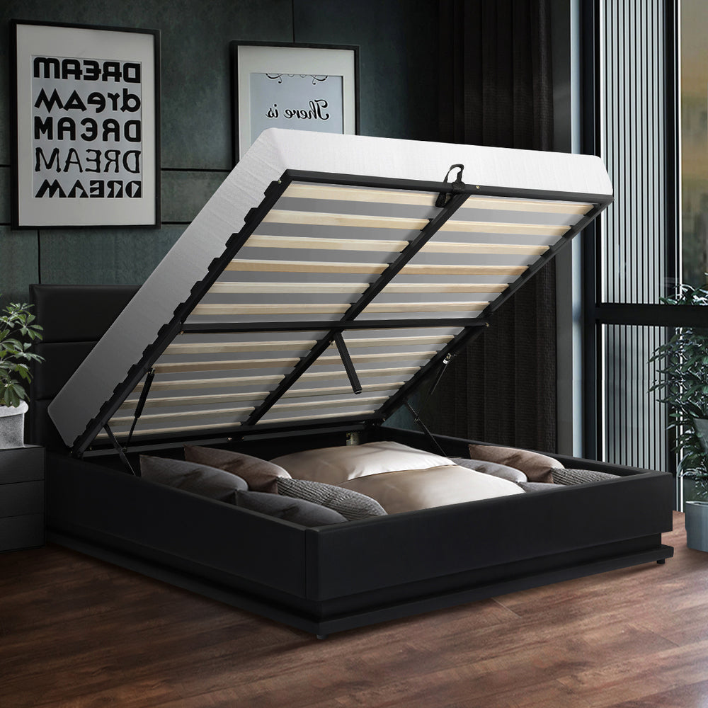 Nate Faux Leather Gas Lift Bed with LED - Double